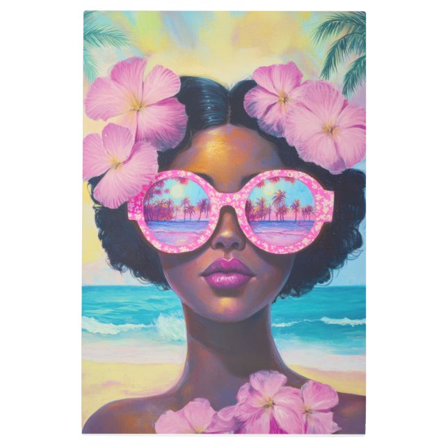 Impresión En Metal Belleza tropical en tonos rosados (Anverso)