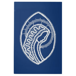 Impresión En Metal Bendita Virgen María, encaje blanco, azul marino