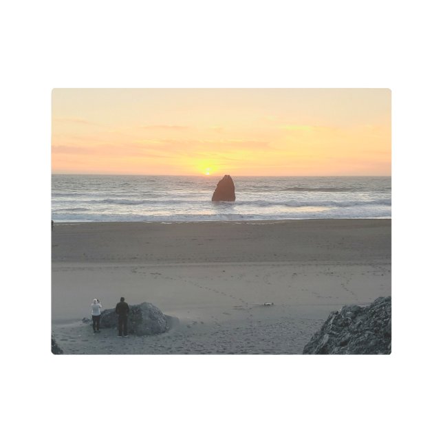 Impresión En Metal Besando rock en Gold Beach Oregon al atardecer (Anverso)