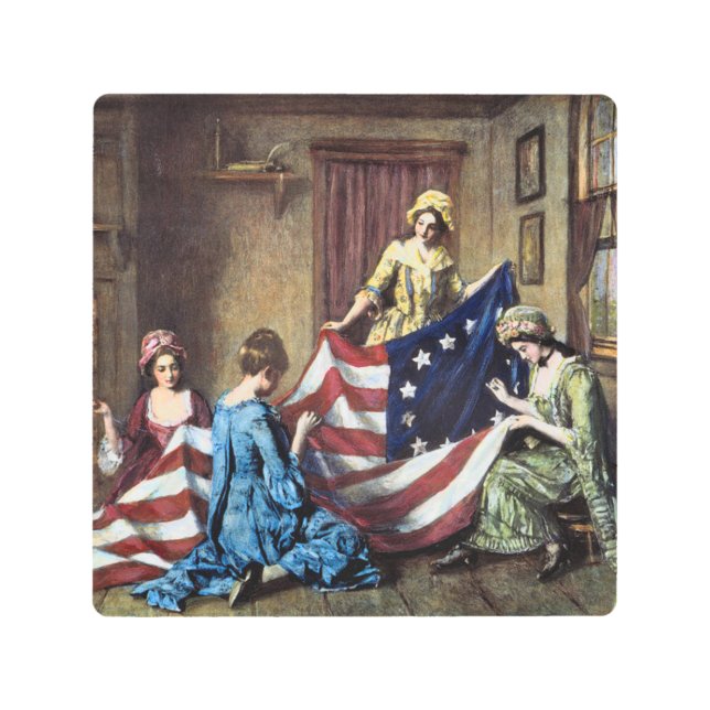 Impresión En Metal Betsy Ross Cosechando la bandera estadounidense (Anverso)