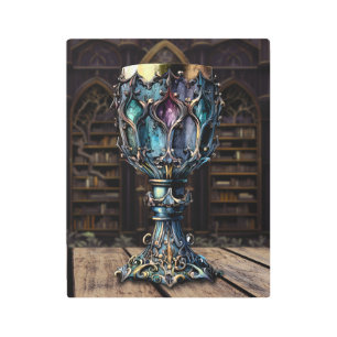 Impresión En Metal Biblioteca medieval del Castillo Gótico Morado Azu