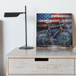 Impresión En Metal bicicleta de carreras en el fondo de la bandera de