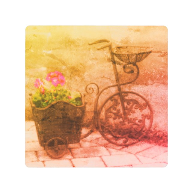 Impresión En Metal Bicicleta Flor Resumen Grunge (Anverso)