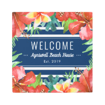 Bienvenida floral tropical de franja náutica