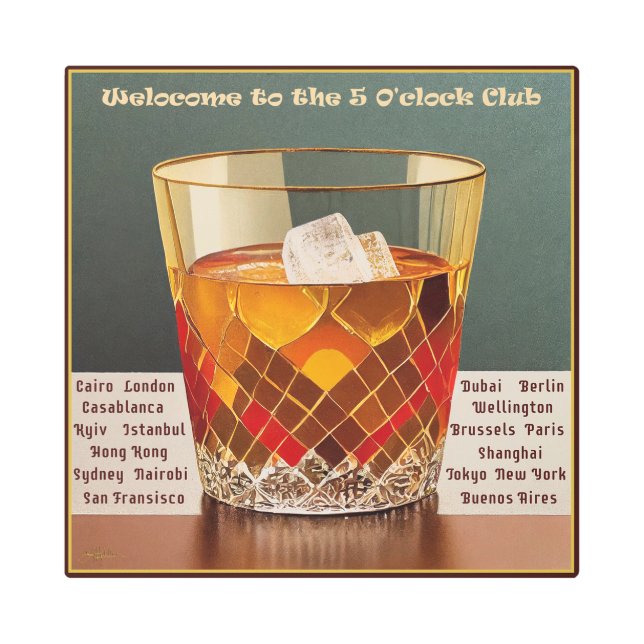 Impresión En Metal Bienvenidos al diseño de 5 O'clock Club Mid Centur (Anverso)