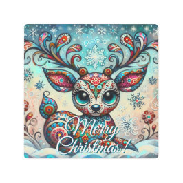 Impresión En Metal Big Eye Christmas Reindeer Folk Art Personalized