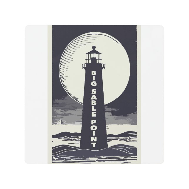 Impresión En Metal Big Sable Point Michigan Lighthouse Moon (Anverso)
