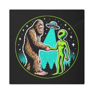 Impresión En Metal Bigfoot Alien Alliance - Funny Scifi Cryptid