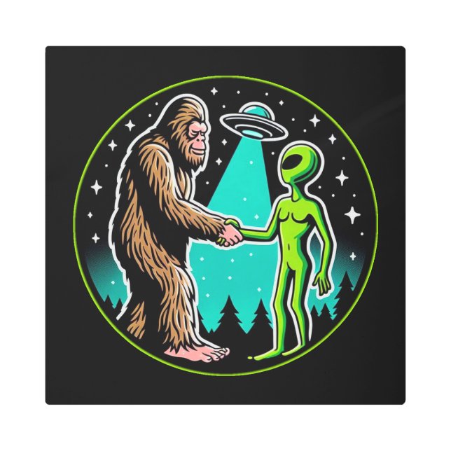 Impresión En Metal Bigfoot Alien Alliance - Funny Scifi Cryptid (Anverso)