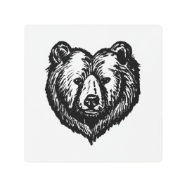 Impresión En Metal Black and White Bear's Face Ink Drawing