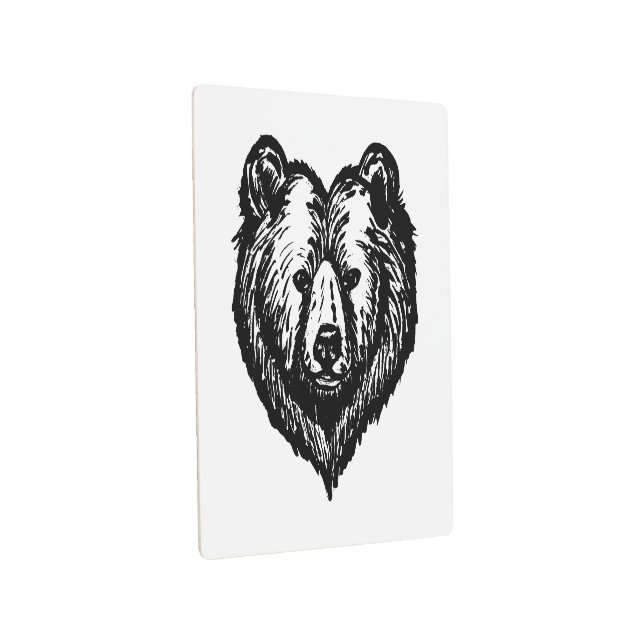 Impresión En Metal Black and White Bear's Face Ink Drawing (3/4)
