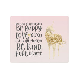 Impresión En Metal Black Watercolor Inspirador Gold Unicorn