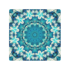 Impresión En Metal Blue Aqua Mandala Rosette Retro Hippie