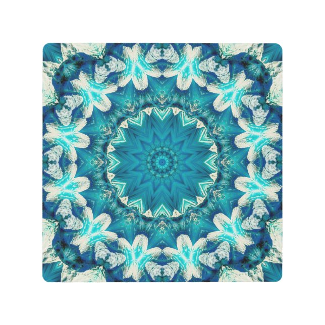Impresión En Metal Blue Aqua Mandala Rosette Retro Hippie (Anverso)