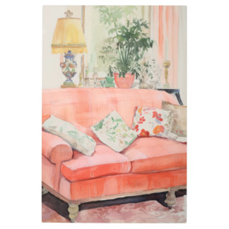 Impresión En Metal Blush Comfort – Watercolor Pink Couch Living Room