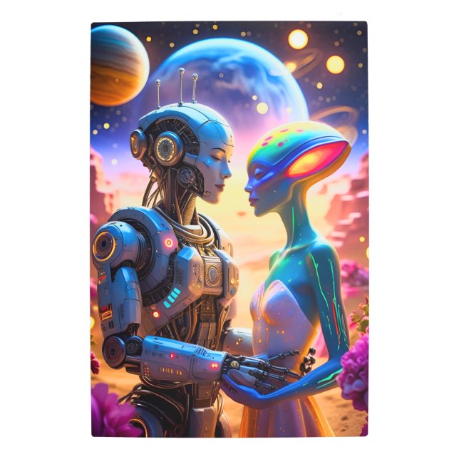 Impresión En Metal Boda Alien y Robot - Futurista amor por la ciencia (Anverso)