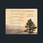 Impresión En Metal Boda Apache bendiciendo piedra y árbol marrones cl<br><div class="desc">Esta hermosa bendición boda de apache, que comienza con "ahora no sentirás lluvia... ", está hecha en una pared de arte metalizado de 10" x 8" (o cualquier tamaño que elijas), con el fondo de nuestra rústica foto de árbol y piedra marrón claro en el suroeste. Hay un texto de...</div>