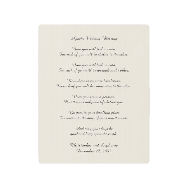Impresión En Metal Boda apache Blessing Faux Burlap Fondo (Anverso)