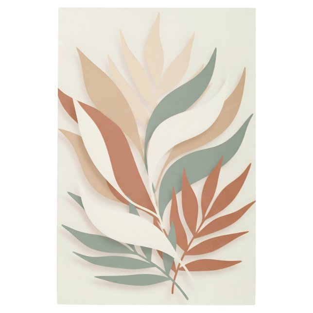 Impresión En Metal Boho Botanical Leaf Art | Aesthetic Wall Decor (Anverso)