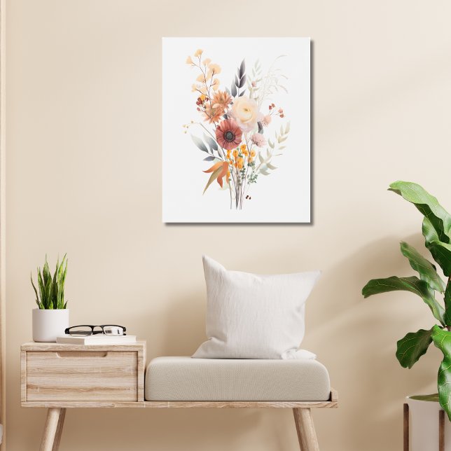 Impresión En Metal Boho Rosa Peach amarillo azul beige floral Botánic (Boho Floral Botanical Metal Print with the following colors: Rose, Peach, Yellow, Beige and Blue
)