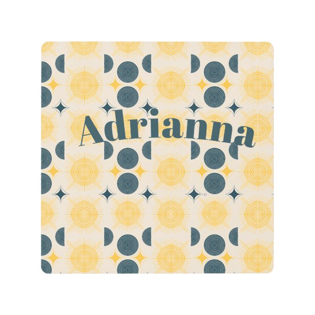 Impresión En Metal Boho Sol Luna Estrellas Azul Amarillo Personalizad (Anverso)