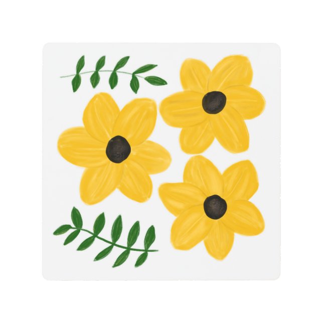 Impresión En Metal Bold Yellow Modern Flower Graphic Painting (Anverso)