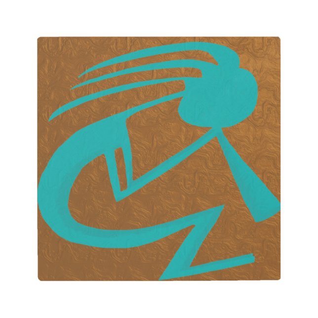 Impresión En Metal Bonita pintura Verde azulada de Kokopelli (Anverso)