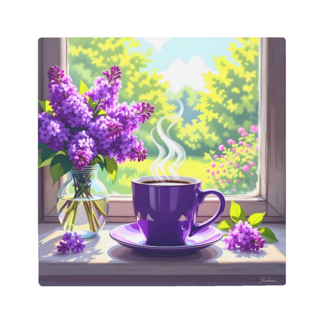 Impresión En Metal Bonito Lilacs púrpura y café