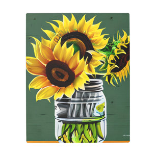 Impresión En Metal Bonitos girasoles en jarrones de vidrio