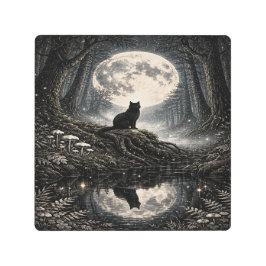 Impresión En Metal Bosque Encantado Gato Noche de Luna Llena Impresió
