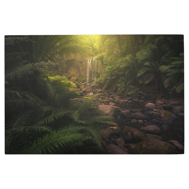 Impresión En Metal Bosques | Cascada con los aspectos más destacados  (Anverso)