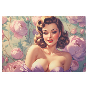 Impresión En Metal Brunette Pin Up Pastel Flowers