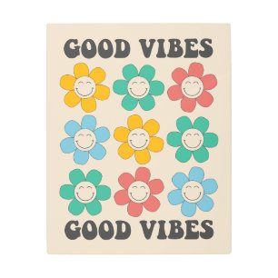 Impresión En Metal Buenos Vibes Retro Flores de Daisy Coloridas