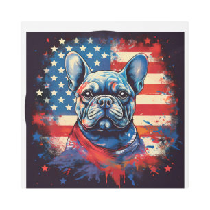 Impresión En Metal Bulldog francés y la angustiada bandera estadounid