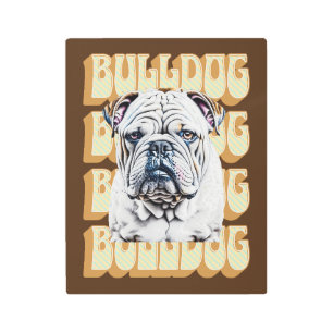 Impresión En Metal Bulldog inglés con fuente retro