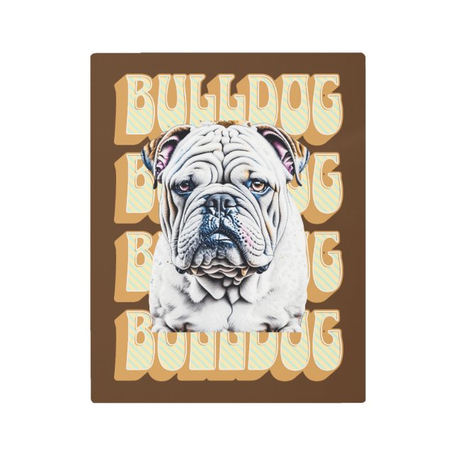 Impresión En Metal Bulldog inglés con fuente retro (Anverso)