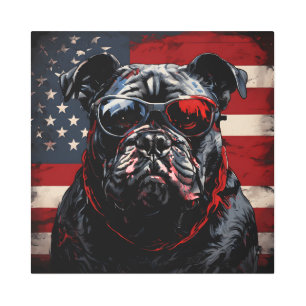 Impresión En Metal Bulldog patriota con bandera estadounidense el 4 d