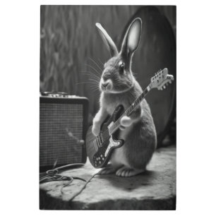 Impresión En Metal Bunny tocando una guitarra