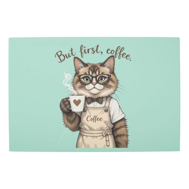 Impresión En Metal But First, Coffee Cat (Anverso)