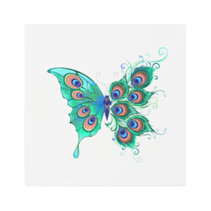 Impresión En Metal Butterfly with Green Peacock Feathers