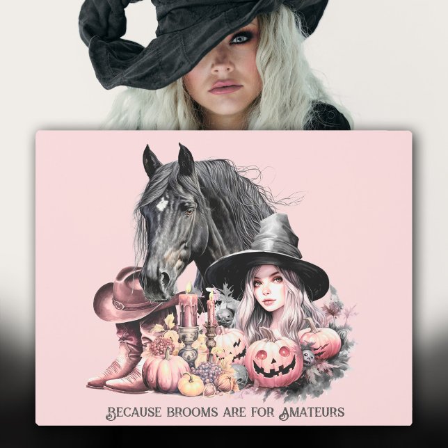 Impresión En Metal Caballos de hadas de halloween para vacas para afi (Pink Halloween metal art cowgirl horse)