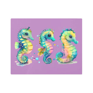 Impresión En Metal Caballos de mar de arcoiris Pastel de color de agu