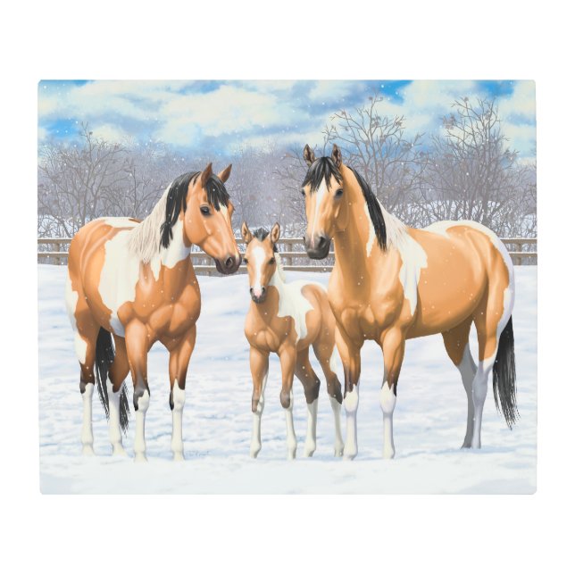 Impresión En Metal Caballos de pintura de piel negra en nieve (Anverso)