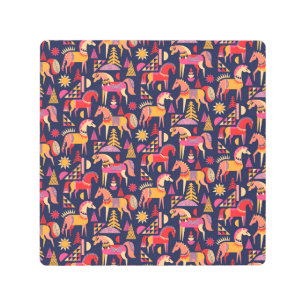 Impresión En Metal Caballos escandinavos: Diseño Decorativo y Seamles