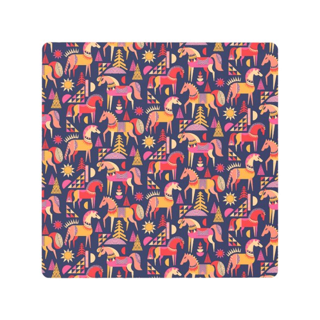 Impresión En Metal Caballos escandinavos: Diseño Decorativo y Seamles (Anverso)