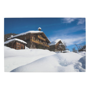 Impresión En Metal Cabañas de madera tradicionales en la nieve
