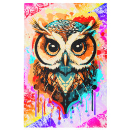 Impresión En Metal Cabeza de Búho Cute - Pintura de búho colorida