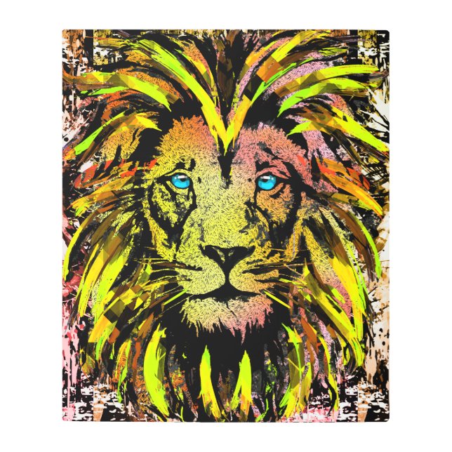 Impresión En Metal Cabeza de león amarilla - Dibujo de retrato de leó (Anverso)