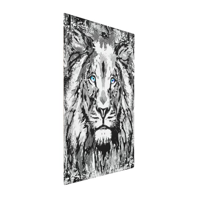 Impresión En Metal Cabeza de León Gris - Dibujo de Retrato de León -  (3/4)