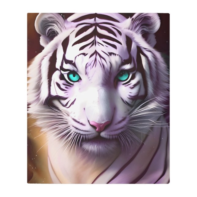 Impresión En Metal Cabeza de tigre blanco con ojos mesmerizadores (Anverso)
